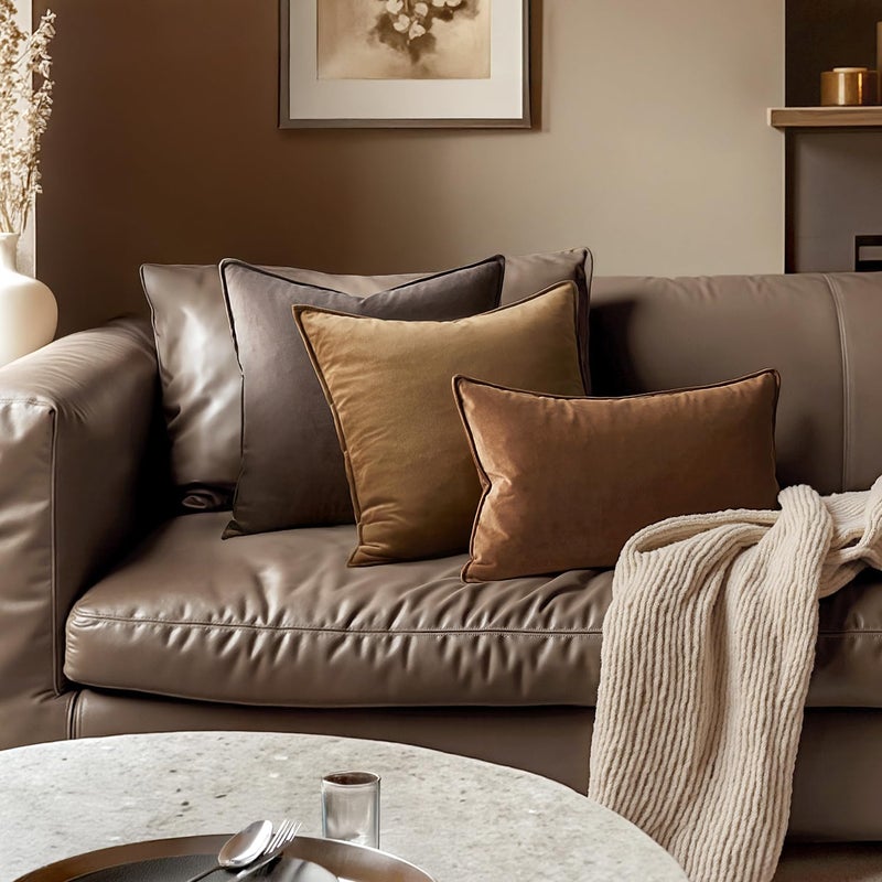 MIULEE Pack of 2 Brown Decorative Velvet Throw Pillow Cover Soft Pillowcase Solid Square Eruo Sham Cushion Case for Sofa Bedroom Car 26x26 Inch - Image 4